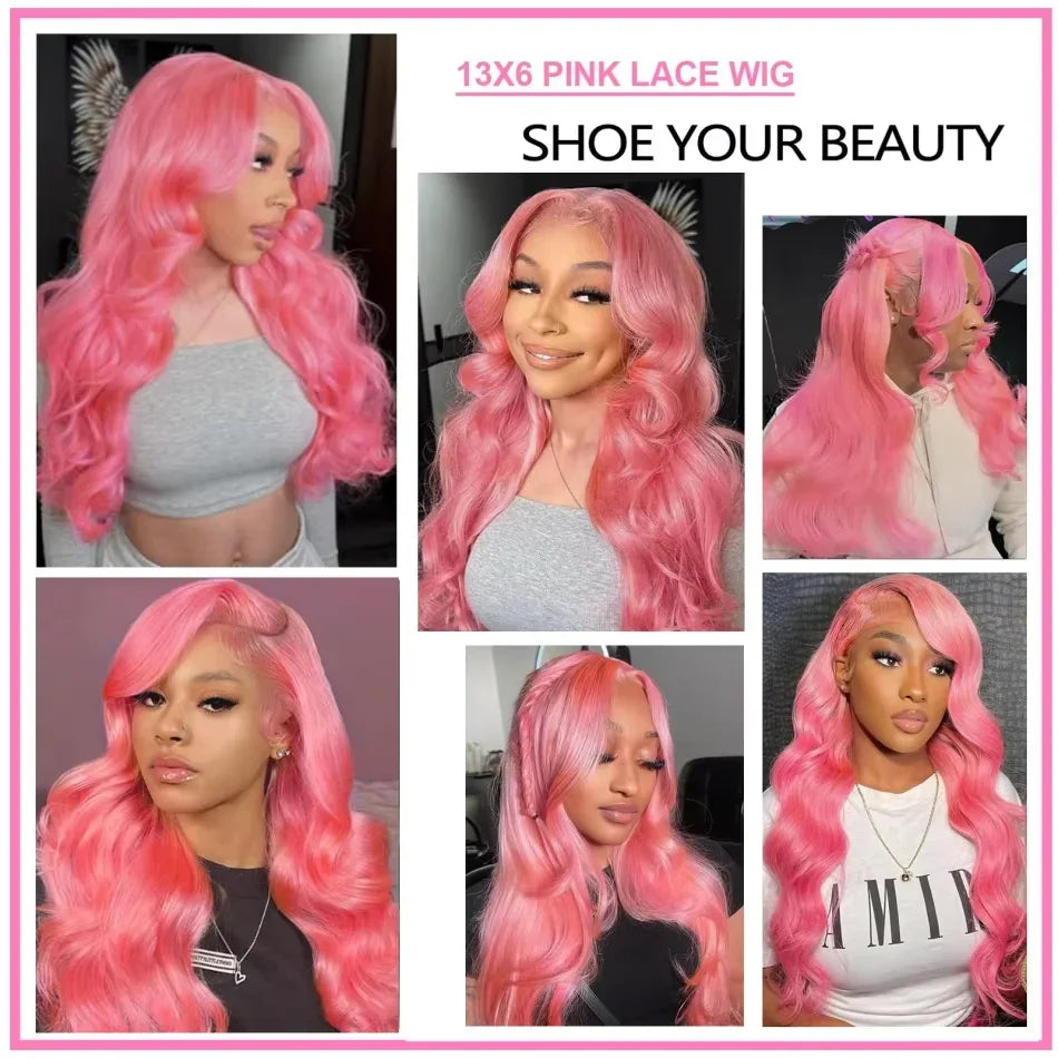 Glamazon 13x4 Body Wave Light Pink Lace Front Wig Brazilian Human Hair Wigs Colored Wig 13x6 Transparent HD Lace Frontal Wigs For Women