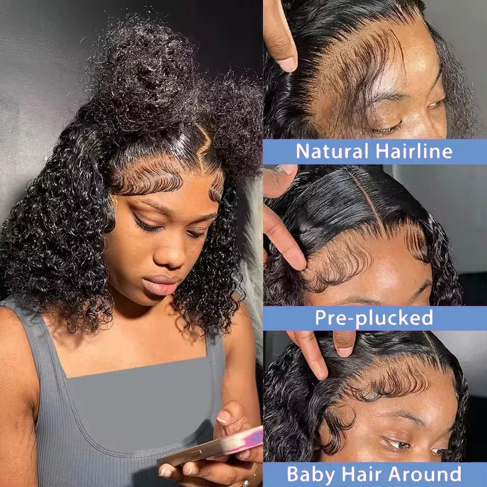 Glamazon 200% Density Curly Bob Wigs Human Hair Deep Wave Bob Wig 13×4 Lace Front Wig Deep Curly Human Hair Wigs Lace Front Wig For Women