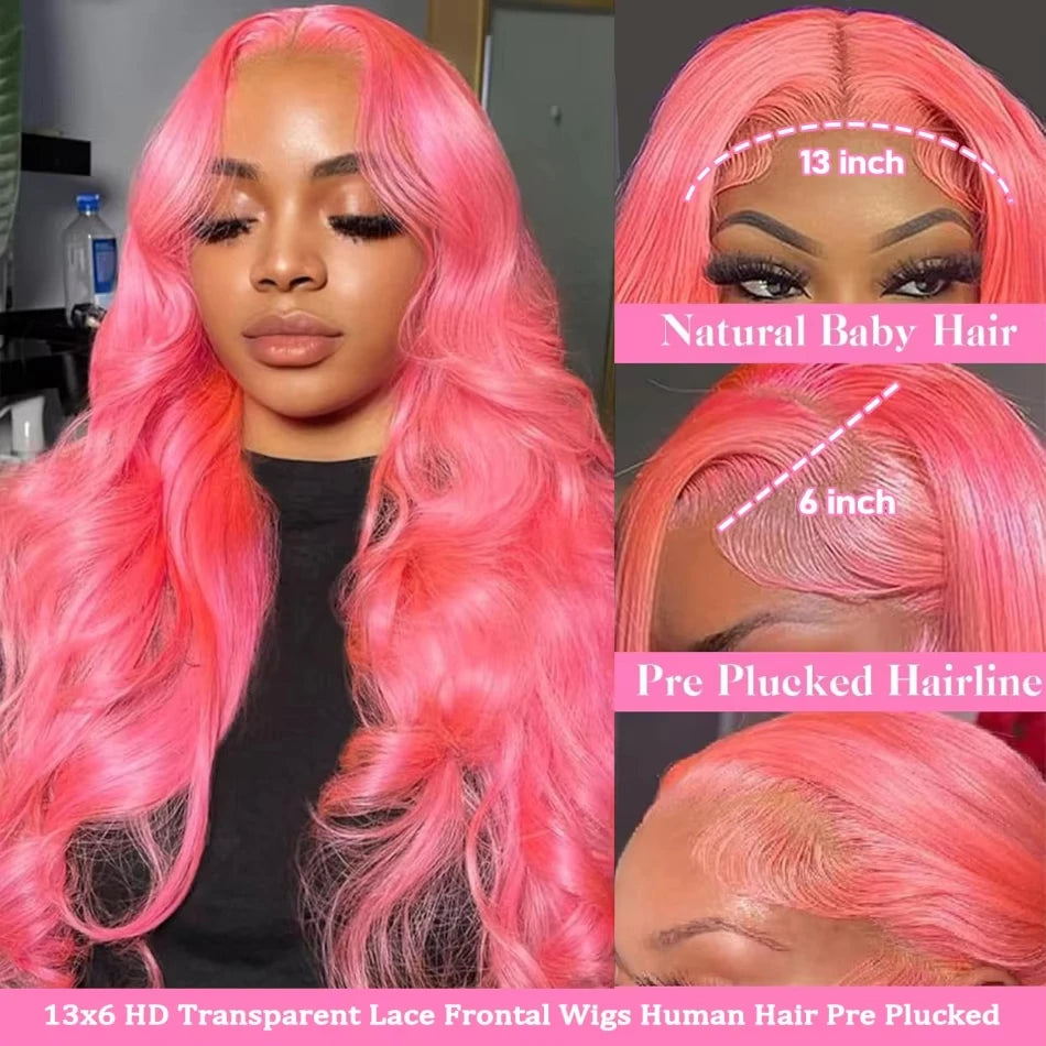 Glamazon 13x4 Body Wave Light Pink Lace Front Wig Brazilian Human Hair Wigs Colored Wig 13x6 Transparent HD Lace Frontal Wigs For Women