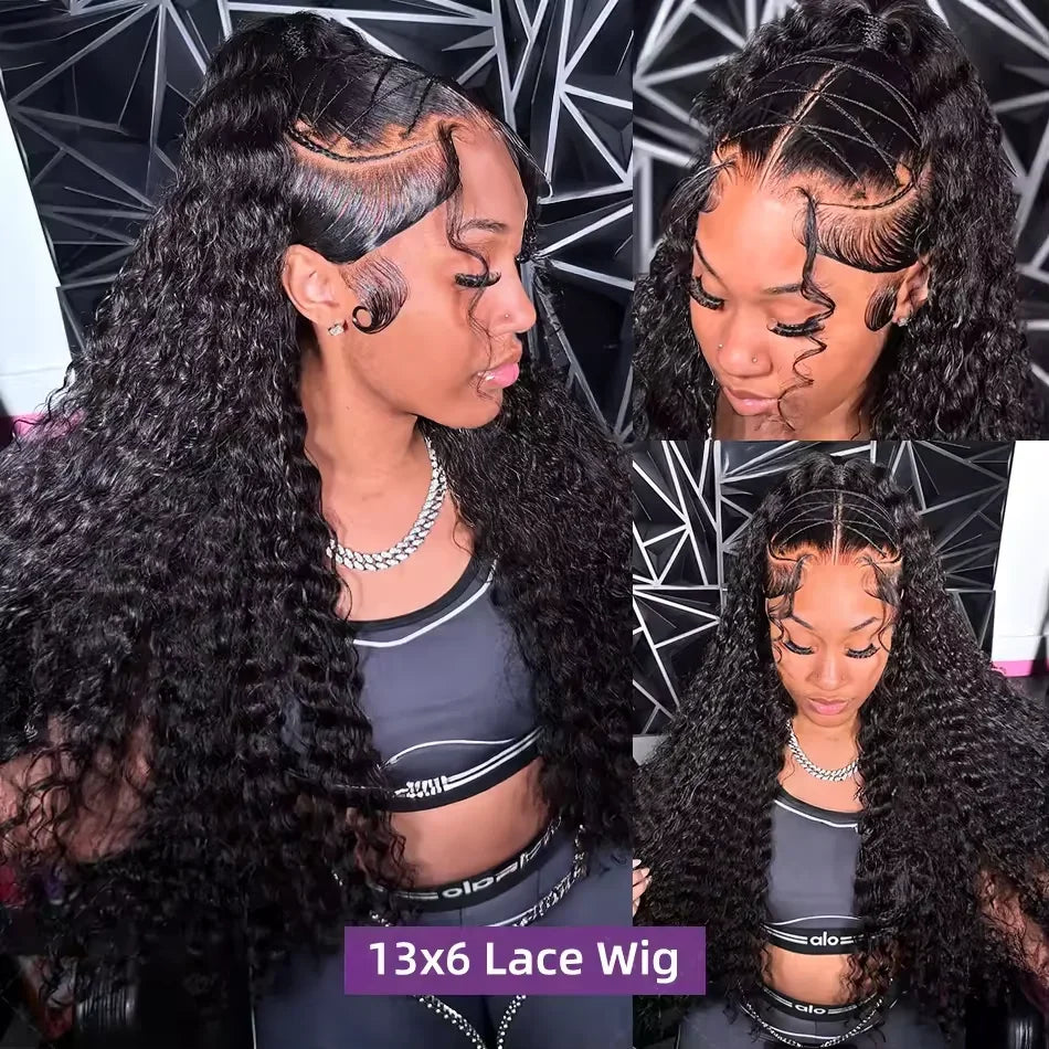 Glamazon  38Inch Deep Wave Frontal Wig Transparent 13x4 13x6 HD Lace Frontal Human Hair Wigs Curly Human Hair Lace Frontal Wigs For Women