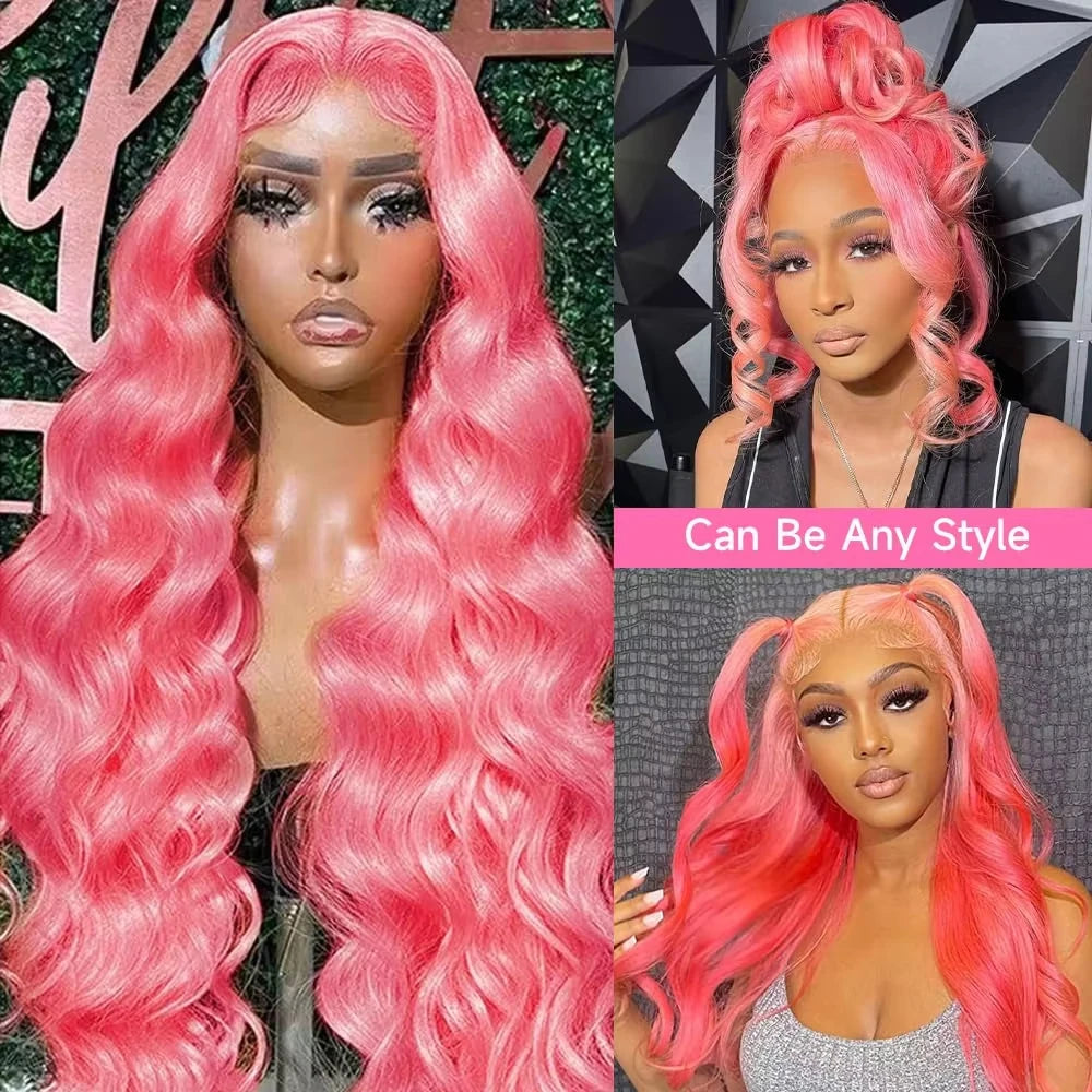 Glamazon 13x4 Body Wave Light Pink Lace Front Wig Brazilian Human Hair Wigs Colored Wig 13x6 Transparent HD Lace Frontal Wigs For Women