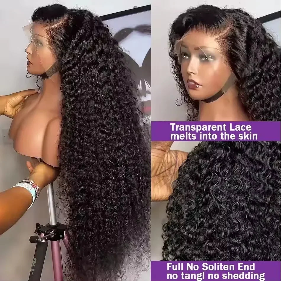 Glamazon  38Inch Deep Wave Frontal Wig Transparent 13x4 13x6 HD Lace Frontal Human Hair Wigs Curly Human Hair Lace Frontal Wigs For Women