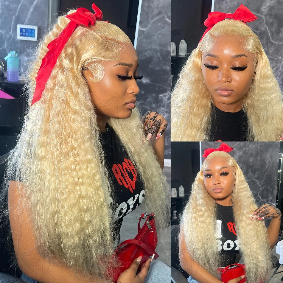 Glamazon 613 Honey Blonde 13x6 HD Lace Frontal Wig Human Hair Curly 30 inch Deep Wave Brazilian Colored 13x4 Lace Front Wigs For Women